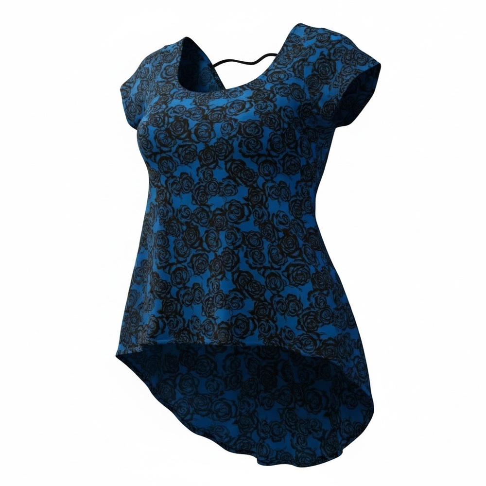 TORRID 00 0X XL Blue Black Floral Hi Lo Chiffon Blouse R $49
